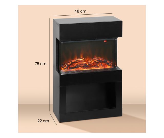 Elektromos kandalló színes lánghatással, 1000W/2000W és távirányítóval