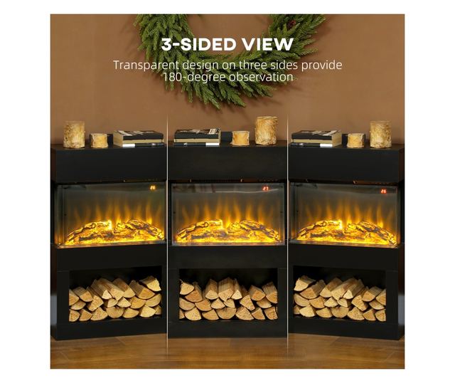 Elektromos kandalló színes lánghatással, 1000W/2000W és távirányítóval