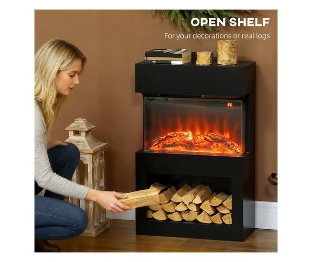 Elektromos kandalló színes lánghatással, 1000W/2000W és távirányítóval