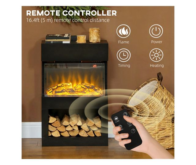 Elektromos kandalló színes lánghatással, 1000W/2000W és távirányítóval