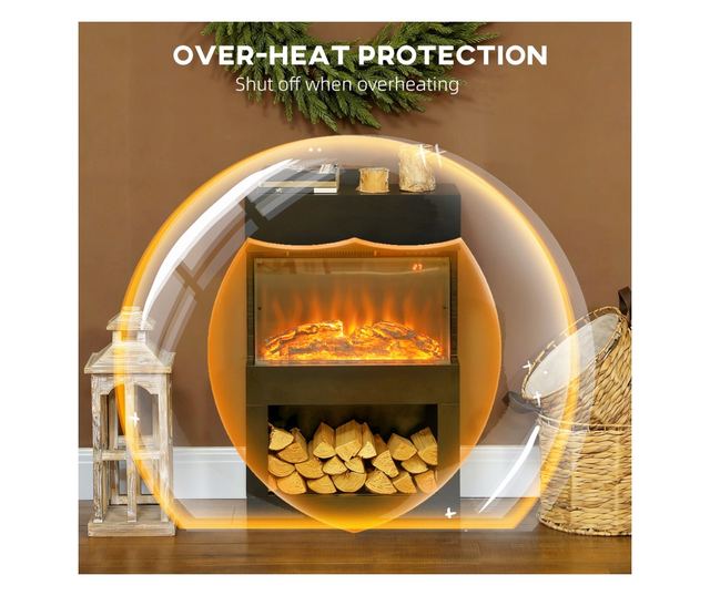 Elektromos kandalló színes lánghatással, 1000W/2000W és távirányítóval