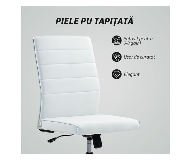 Ergonomikus és állítható irodai szék ívelt háttámlával, PU bőr és acél, 58x53x97-107 cm, fehér