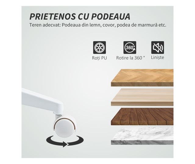 Ergonomikus és állítható irodai szék ívelt háttámlával, PU bőr és acél, 58x53x97-107 cm, fehér