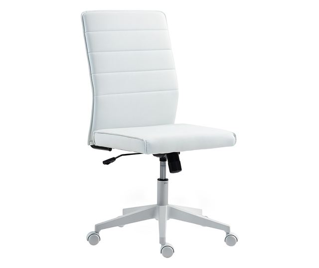 Ergonomikus és állítható irodai szék ívelt háttámlával, PU bőr és acél, 58x53x97-107 cm, fehér