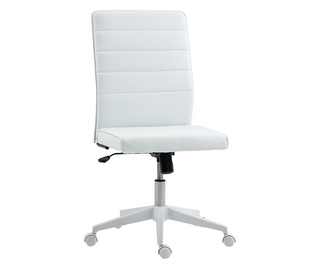 Ergonomikus és állítható irodai szék ívelt háttámlával, PU bőr és acél, 58x53x97-107 cm, fehér