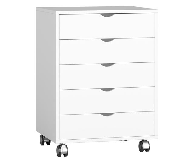 Irodai iratszekrény 5 fiókkal A3 dokumentumokhoz, kerekekkel és zárral, 50x40x67,5 cm, fehér