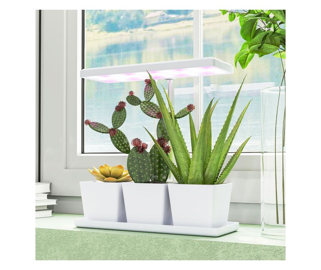 Lampă pentru Plante cu 30 de Lumini LED, 3 Vase, Timer 8/12/16/24H, 5 Niveluri de Luminozitate, Lumina pentru Creștere Reglabilă