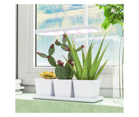 Lampă pentru Plante cu 30 de Lumini LED, 3 Vase, Timer 8/12/16/24H, 5 Niveluri de Luminozitate, Lumina pentru Creștere Reglabilă