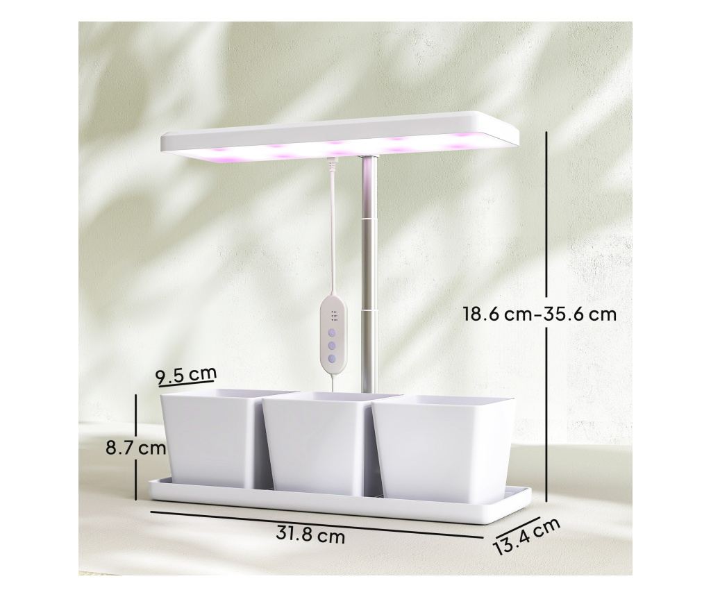 Lampă pentru Plante cu 30 de Lumini LED, 3 Vase, Timer 8/12/16/24H, 5 Niveluri de Luminozitate, Lumina pentru Creștere Reglabilă - 3