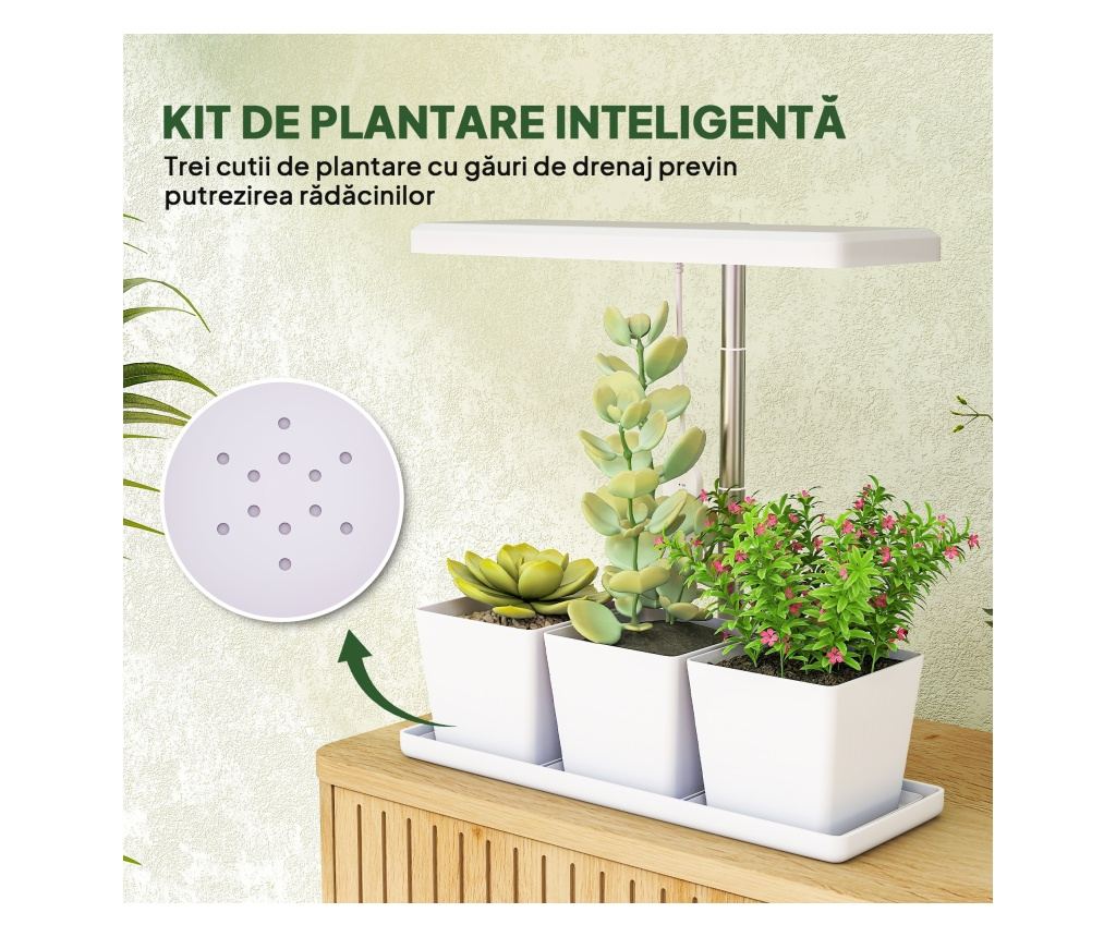 Lampă pentru Plante cu 30 de Lumini LED, 3 Vase, Timer 8/12/16/24H, 5 Niveluri de Luminozitate, Lumina pentru Creștere Reglabilă - 4