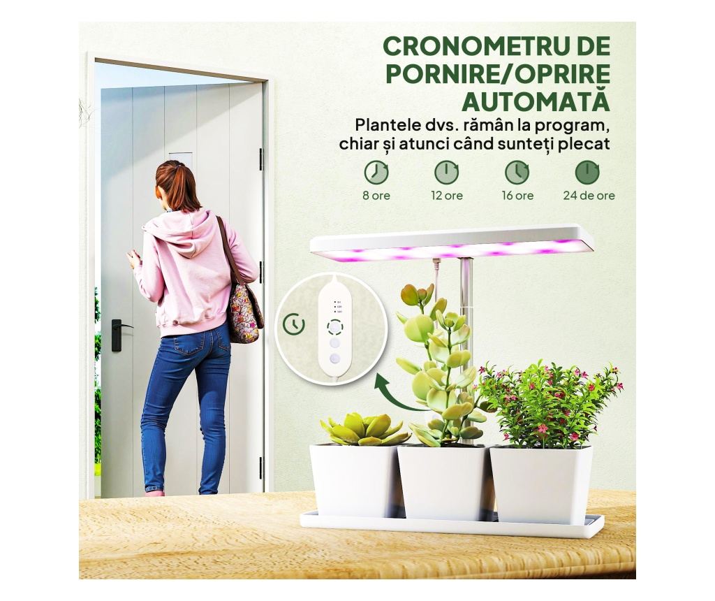 Lampă pentru Plante cu 30 de Lumini LED, 3 Vase, Timer 8/12/16/24H, 5 Niveluri de Luminozitate, Lumina pentru Creștere Reglabilă - 6