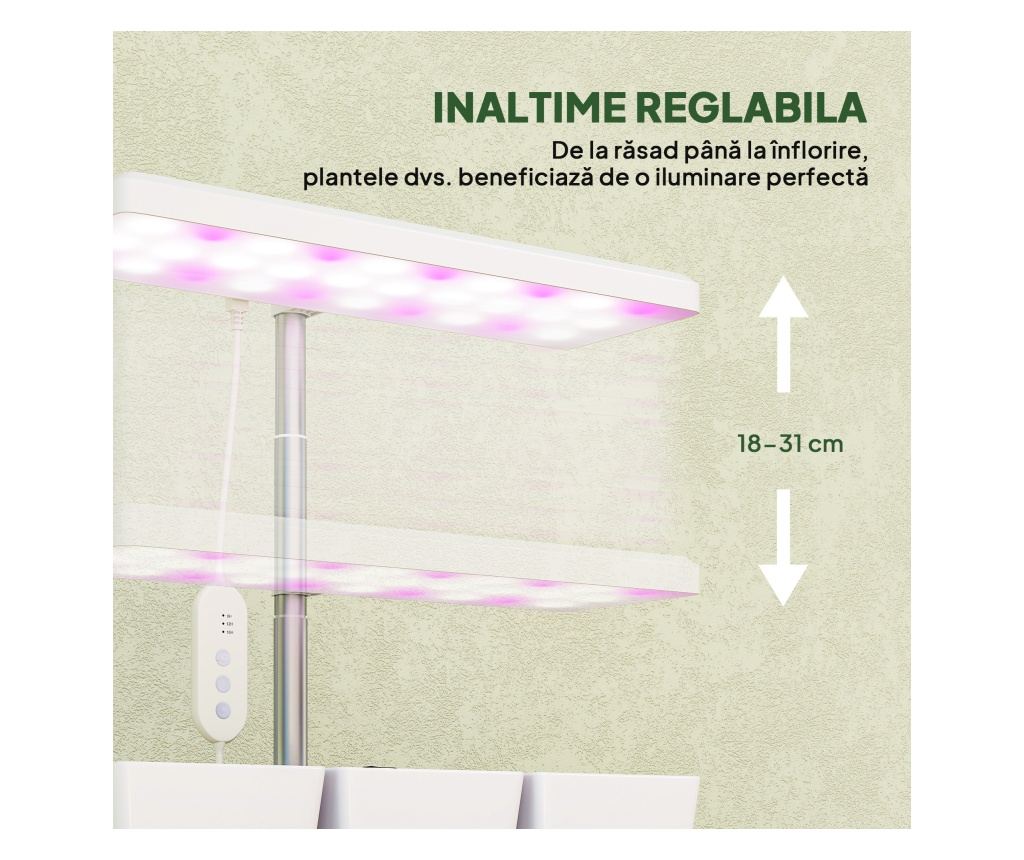 Lampă pentru Plante cu 30 de Lumini LED, 3 Vase, Timer 8/12/16/24H, 5 Niveluri de Luminozitate, Lumina pentru Creștere Reglabilă - 8