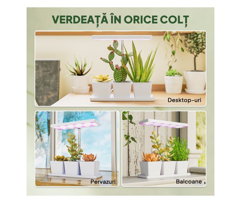 Lampă pentru Plante cu 30 de Lumini LED, 3 Vase, Timer 8/12/16/24H, 5 Niveluri de Luminozitate, Lumina pentru Creștere Reglabilă - 9