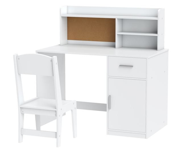 Gyere Asztal Polcokkal, Szekrénnyel, Fiókkal és Székkel, Fehér