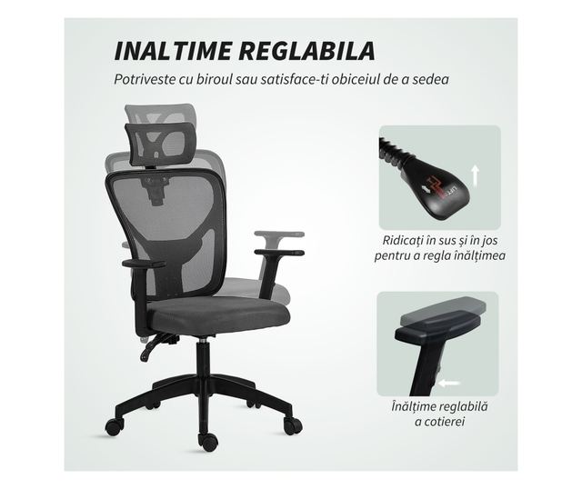 Állítható Irodai Szék, 66x61x106-116cm, Sötétszürke