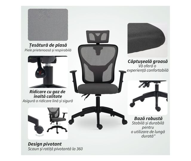 Állítható Irodai Szék, 66x61x106-116cm, Sötétszürke