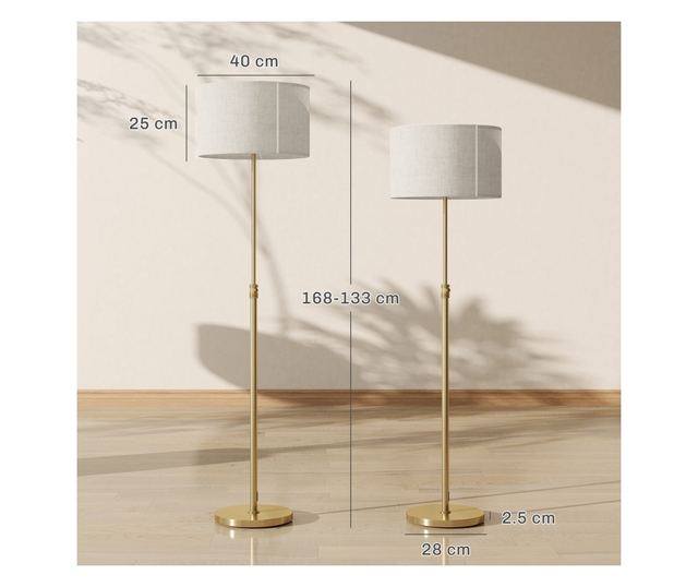 Állítható Fényerejű Állólámpa Távirányítóval 3000K-6000K, Szövet Lámpaernyő, Arany