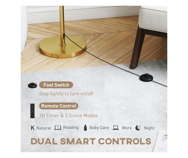 Állítható Fényerejű Állólámpa Távirányítóval 3000K-6000K, Szövet Lámpaernyő, Arany