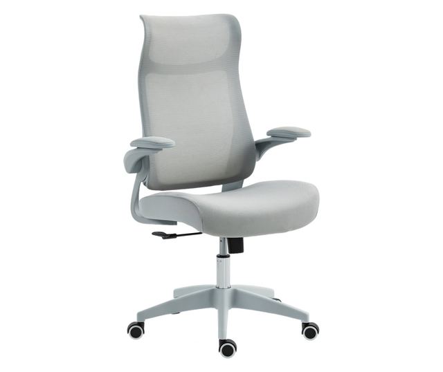 Ergonomikus irodai szék állítható karfákkal és fejtámlával, szürke