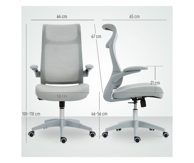 Ergonomikus irodai szék állítható karfákkal és fejtámlával, szürke