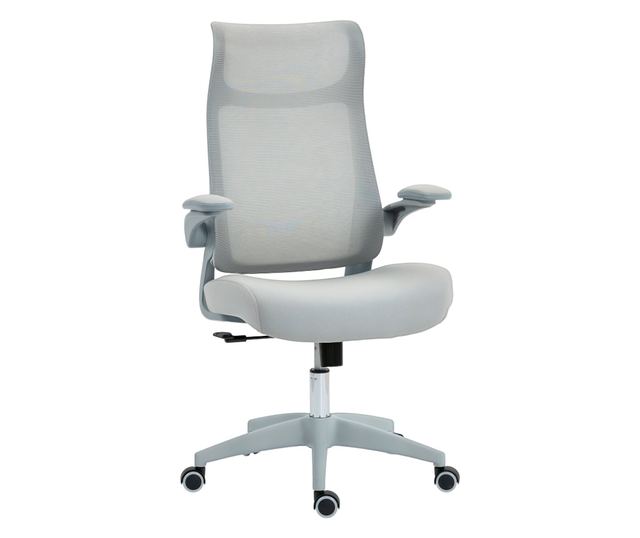 Ergonomikus irodai szék állítható karfákkal és fejtámlával, szürke