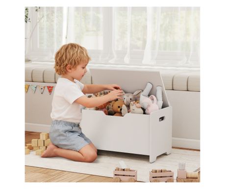 Cufăr pentru Jucării pentru Copii 3-8 Ani, Formă de Urs, Capacitate 20 kg, MDF, 60x38x48 cm, Alb
