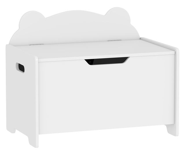 Fa játéktároló maci tetővel, 20kg teherbírás, 60x38x48 cm, fehér