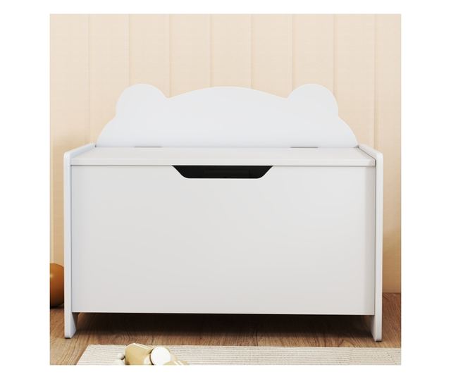 Fa játéktároló maci tetővel, 20kg teherbírás, 60x38x48 cm, fehér