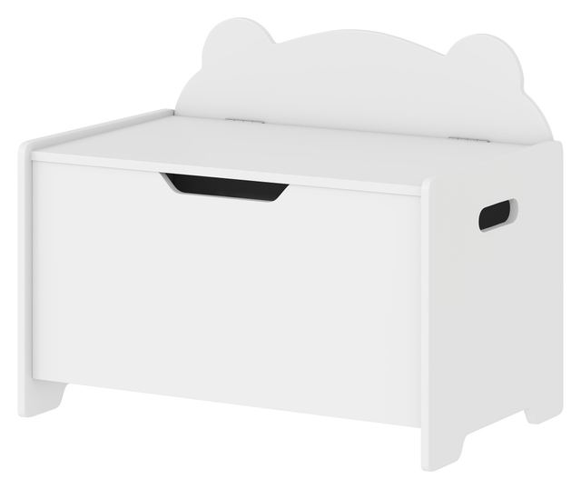 Fa játéktároló maci tetővel, 20kg teherbírás, 60x38x48 cm, fehér