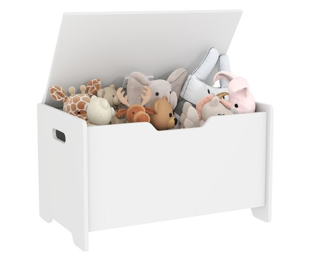 Fa játéktároló maci tetővel, 20kg teherbírás, 60x38x48 cm, fehér