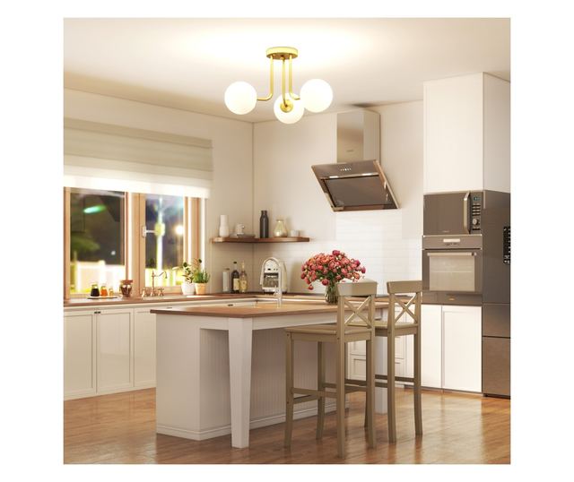 Vintage csillár 3 izzóponttal, G9 foglalatokkal, 42x42x26,5 cm, izzók nélkül, arany