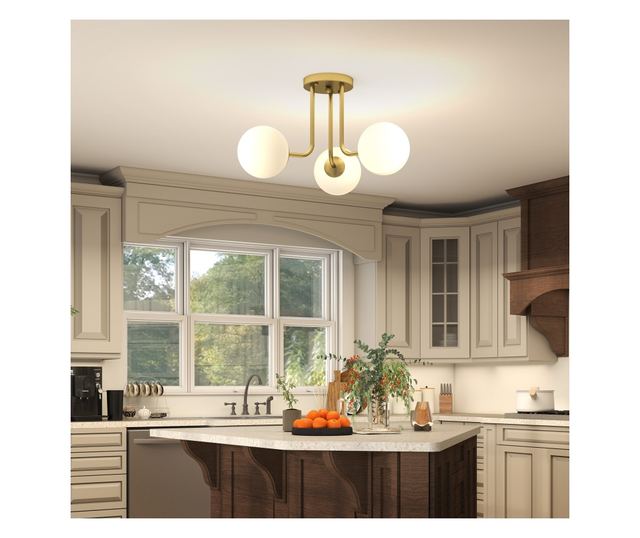 Vintage csillár 3 izzóponttal, G9 foglalatokkal, 42x42x26,5 cm, izzók nélkül, arany