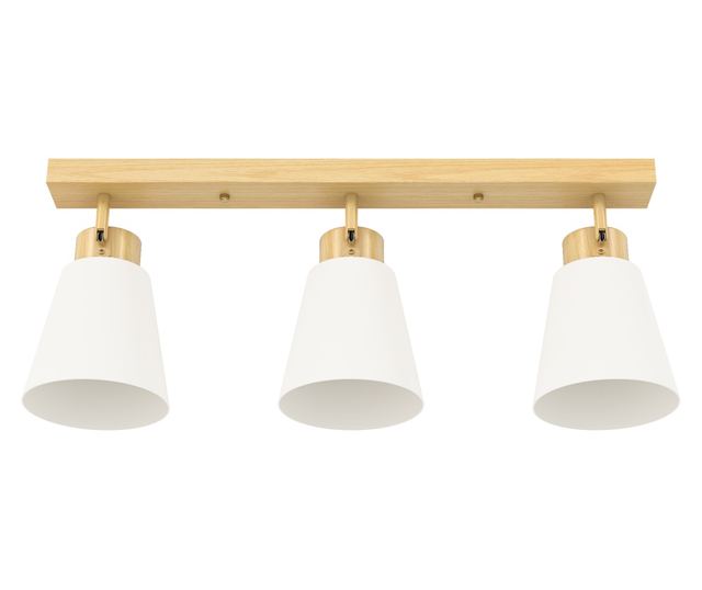 Mennyezeti lámpa 3 állítható fényponttal 90°-ban, E27 foglalatok, fa szín