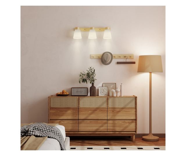 Mennyezeti lámpa 3 állítható fényponttal 90°-ban, E27 foglalatok, fa szín