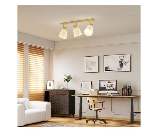 Mennyezeti lámpa 3 állítható fényponttal 90°-ban, E27 foglalatok, fa szín