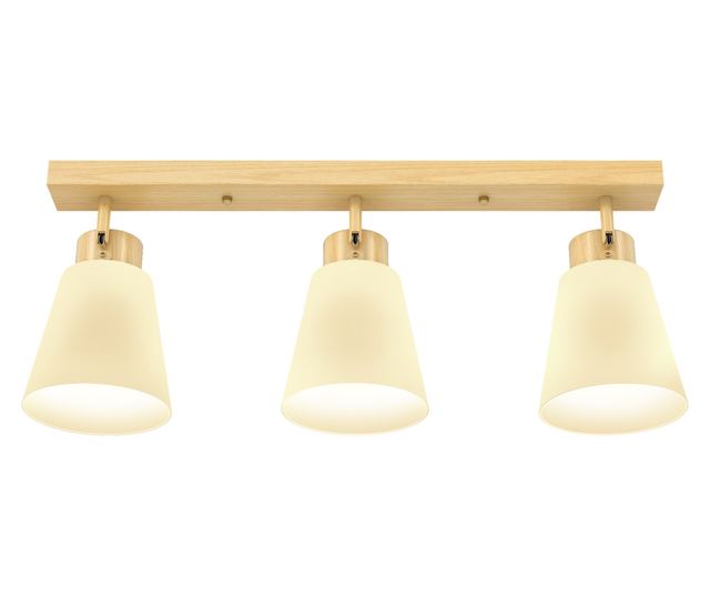 Mennyezeti lámpa 3 állítható fényponttal 90°-ban, E27 foglalatok, fa szín