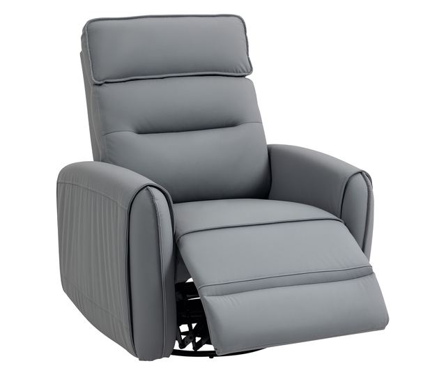 Manuálisan Dönthető Fotel Lábzsámollyal, Műbőr Szövettel és Forgatható Talppal, Szürke