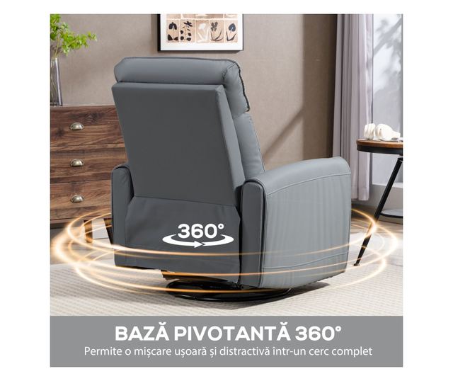 Manuálisan Dönthető Fotel Lábzsámollyal, Műbőr Szövettel és Forgatható Talppal, Szürke