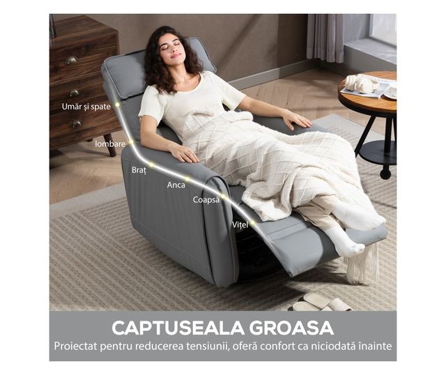 Manuálisan Dönthető Fotel Lábzsámollyal, Műbőr Szövettel és Forgatható Talppal, Szürke