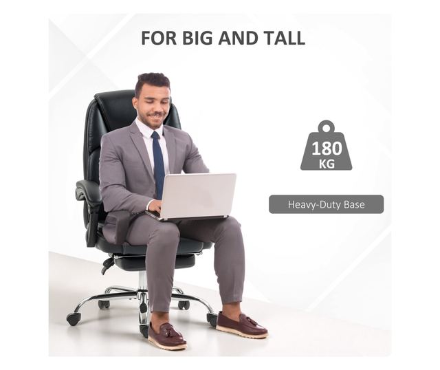 Dönthető irodai szék lábtartóval és 120 kg teherbírással, fekete