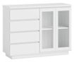 Fa tálalószekrény 4 fiókkal és üvegajtós szekrénnyel, állítható polcokkal, 120x40x91 cm, fehér