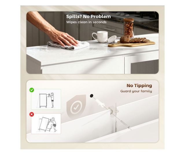 Fa tálalószekrény 4 fiókkal és üvegajtós szekrénnyel, állítható polcokkal, 120x40x91 cm, fehér