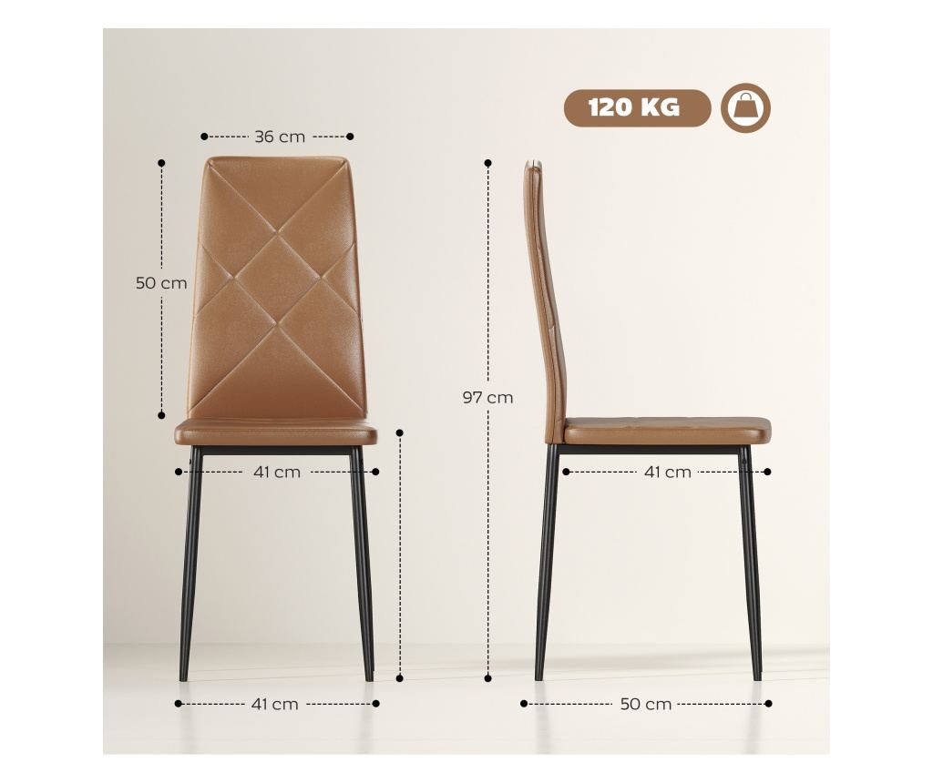 Set de 4 scaune de sufragerie cu spatar inalt, 41x50x97cm, maro - 3