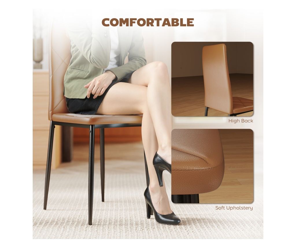 Set de 4 scaune de sufragerie cu spatar inalt, 41x50x97cm, maro - 6