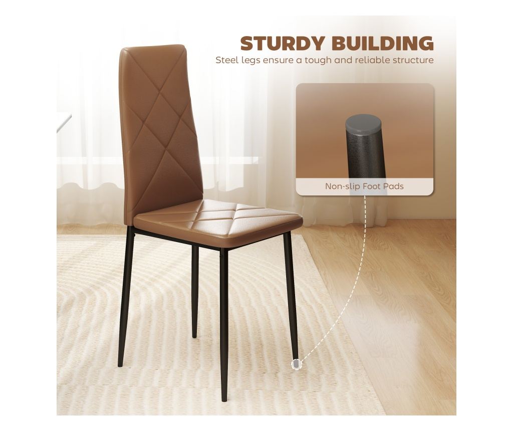 Set de 4 scaune de sufragerie cu spatar inalt, 41x50x97cm, maro - 7