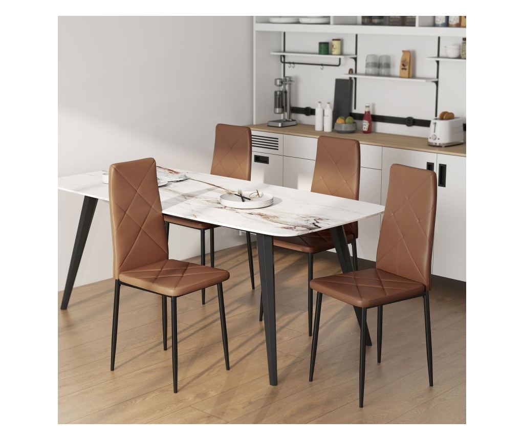 Set de 4 scaune de sufragerie cu spatar inalt, 41x50x97cm, maro - 8