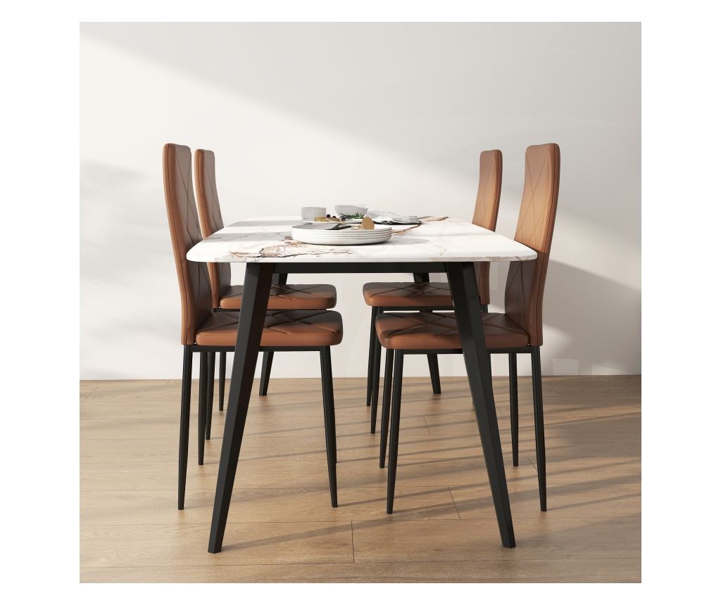 Set de 4 scaune de sufragerie cu spatar inalt, 41x50x97cm, maro - 9