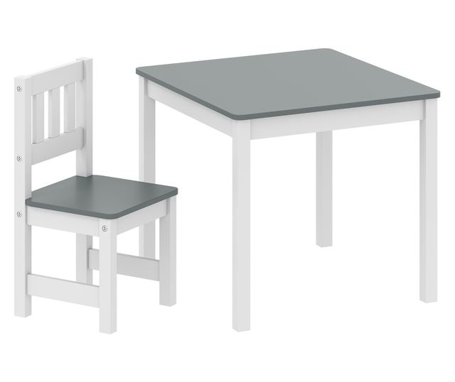 Gyerek asztal és szék szett 3-8 év Szürke és Fehér Fa