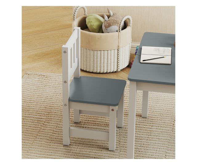 Gyerek asztal és szék szett 3-8 év Szürke és Fehér Fa