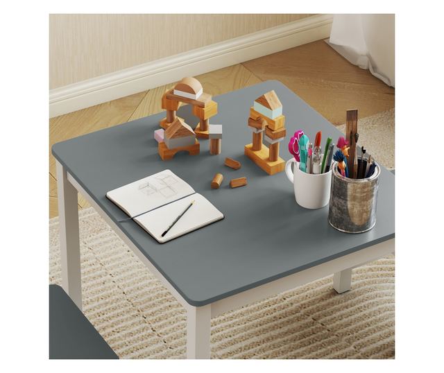 Gyerek asztal és szék szett 3-8 év Szürke és Fehér Fa